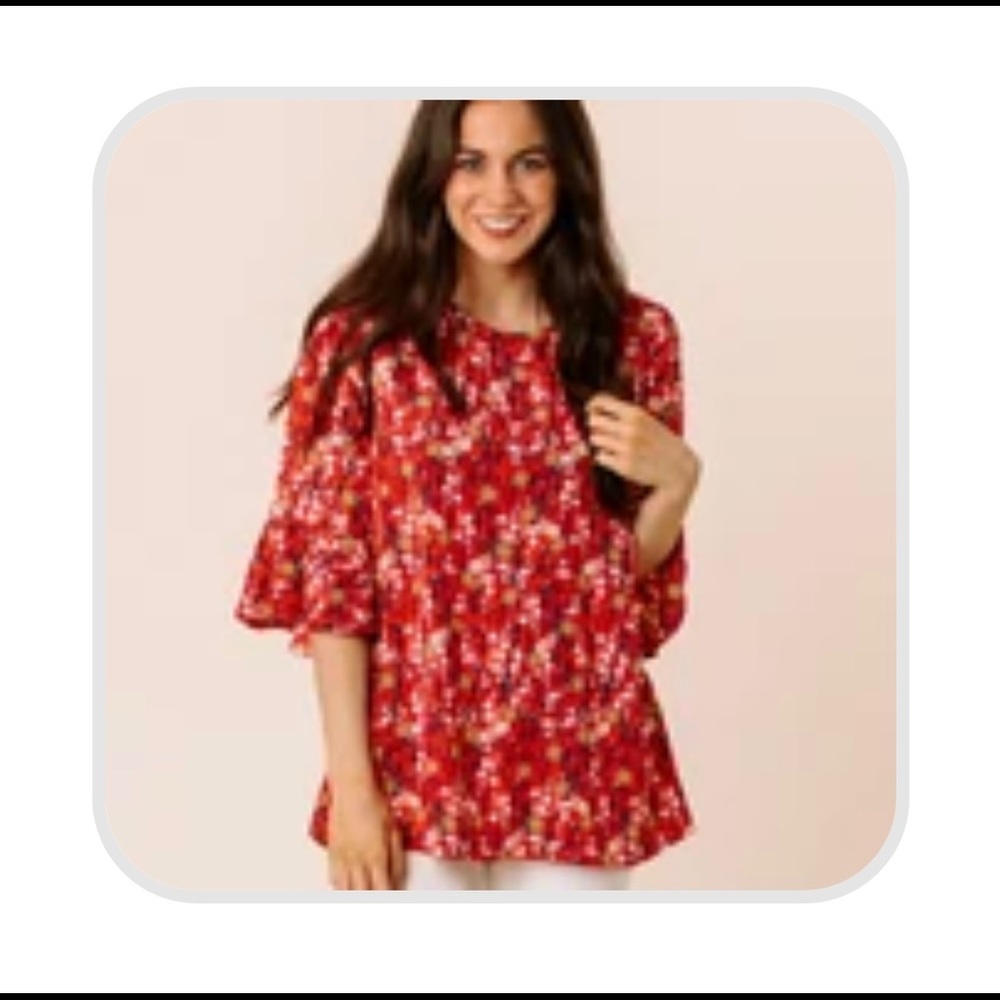 Hailey & Co Red Floral Boutique Top NWOT